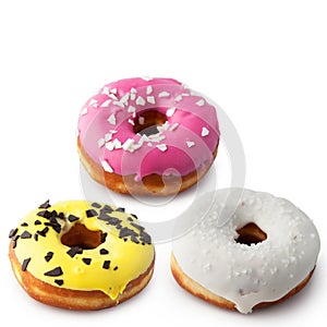 Set of assorted donuts side view isolated on white background