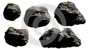 Set of asteroids isolated on white background