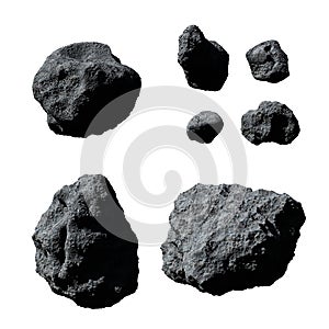 Set of asteroids isolated on white background