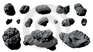 Set of asteroids isolated on white background