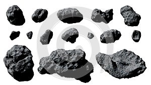 Set of asteroids isolated on white background photo