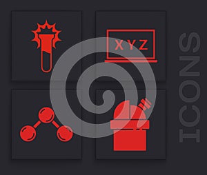 Set Astronomical observatory, Test tube and flask, XYZ Coordinate system and Molecule icon. Vector photo