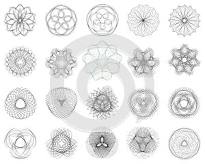 Set of asymmetric Guilloche Rosette stamp element design vector templates. photo