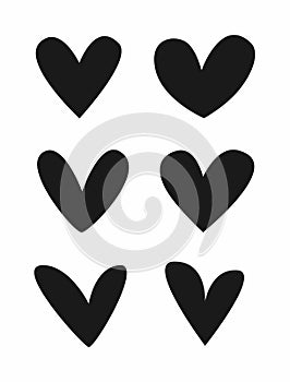 Set of asymmetrical hearts. Isolated icons, logos, symbols, signs.