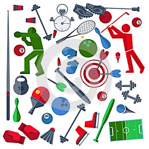 Set athletes, sports goods, balloons