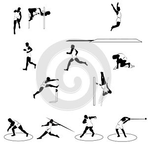 Set of athletic silhouettes track and field