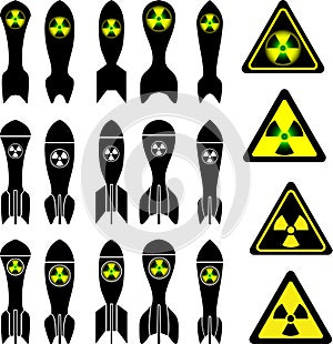 Set of atomic bombs and radiation signs