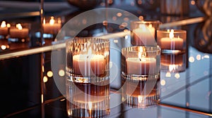 Set atop a mirrored surface these candles reflect and amplify their warm glow creating a sense of depth and photo