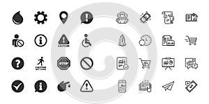 Set of Attention, Information and Caution icons. Vector