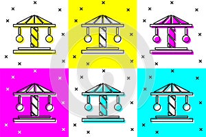 Set Attraction carousel icon isolated on color background. Amusement park. Childrens entertainment playground