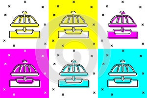 Set Attraction carousel icon isolated on color background. Amusement park. Childrens entertainment playground