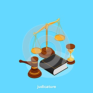 Set of attributes of the judiciary in isometric