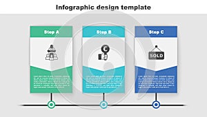 Set Auction auctioneer sells, Hand holding paddle and sold. Business infographic template. Vector