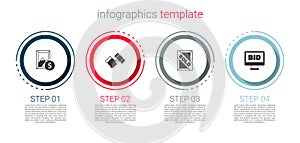 Set Auction painting, hammer, sold and Online auction. Business infographic template. Vector