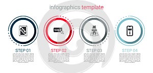 Set Auction painting sold, Price tag with Sale, ancient vase and Online auction. Business infographic template. Vector