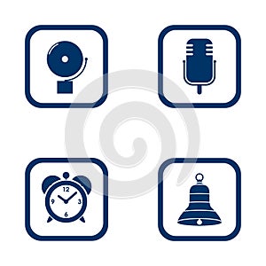 Set of audible icons alarm bell, microphone, alarm clock and bell vector