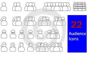 Set of 22 Audience Icons representing first party, second party, third party, male audiences, female audiences, and groups photo