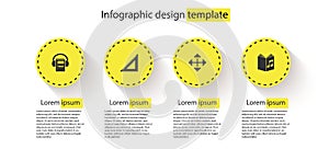 Set Audio book, Triangular ruler, Pixel arrows in four directions and . Business infographic template. Vector