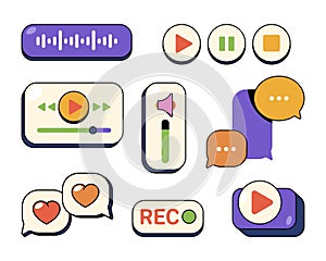 Set of  audio record interface element. UI