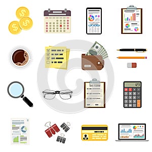 Set Auditing, Tax Process, Accounting Icons