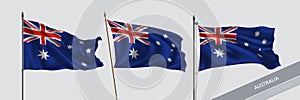 Set of Australia waving flag on isolated background vector illustration