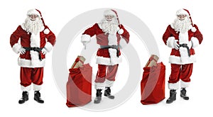 Set of authentic Santa Claus on background