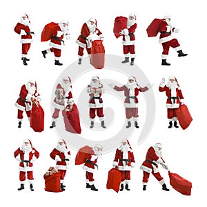 Set of authentic Santa Claus on background