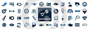 Set auto parts icons, car parts isolated signs collection, elements of the car - vector