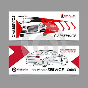 Set of auto repair service banner, poster, flyer. Car service business layout templates.