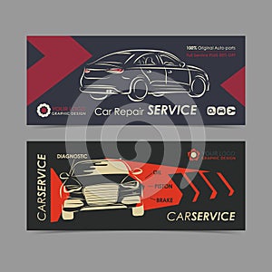 Set of auto repair service banner, poster, flyer. Car service business layout templates.