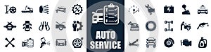 Set auto service icons, car garage isolated icons set - vector