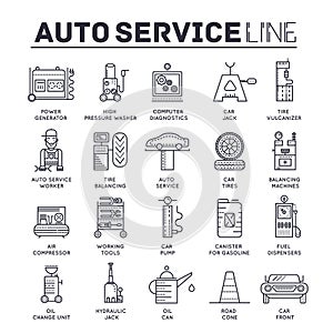 Set of auto service thin line icons, pictograms.