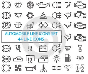 Set of automotive icons. Drawing on a white background.