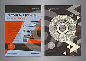 Set Automotive Service Centers business layout templates. A4 auto repair shop Brochure templates.