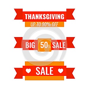 Set of Autumn advertising ribbons banners. Big Thanksgiving sale concept.