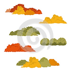 Set of autumn bushes landscape isolated icon, vector illustration,flat design