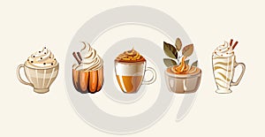 A set of autumn drinks and desserts. Can be used for advertising autumn-themed cafes or restaurants, Creating