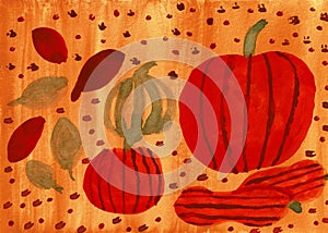 Set of Autumn Fruits and Leaves - Hand-Painted Watercolor Painting - Halloween