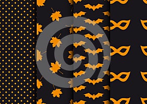 Set autumn seamless backgrounds. Designs for Halloween.