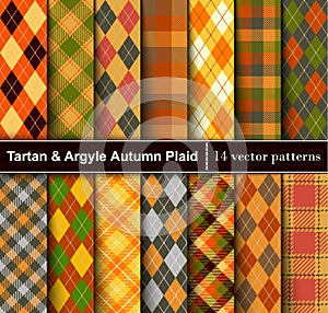 Set Autumn Tartan and Argyle  Seamless Pattern Background