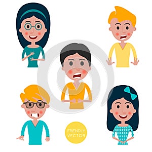 Set of avatars characters with a different emotions. Vector illustration