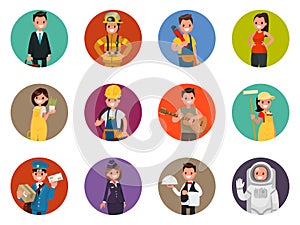 Set avatars characters of different professions: firefighter, as