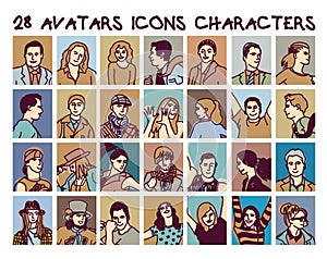 Set avatars colors people icons characters.