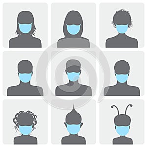 Set of avatars in medical masks