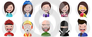 Set of avatars, positive persons, female and male professions.