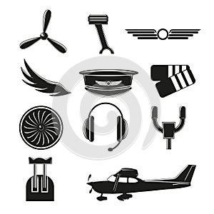 Set of aviation icons. Small aviation symbols and elements