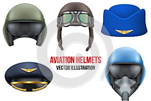 Set of Aviator Helmets and hats.