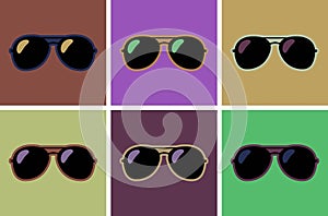Set Aviator sunglasses illustration background PoP Art Police isolated sunglasses