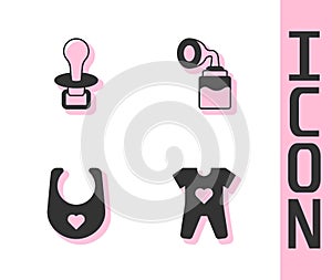 Set Baby clothes, dummy pacifier, bib and Breast pump icon. Vector