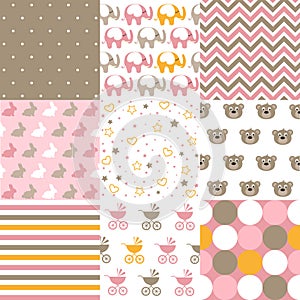 Set of baby girl patterns. Seamless pattern vector. Graphic design elements